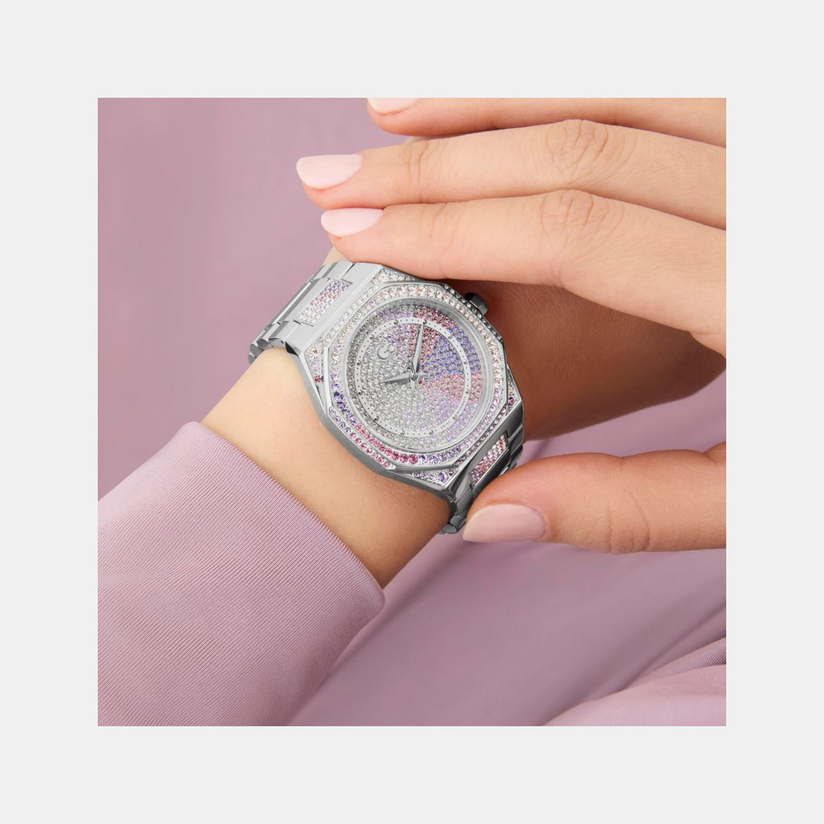 Gsp Coussin Women Quartz Purple Dial Analog Stainless Steel Watch Z25011L3