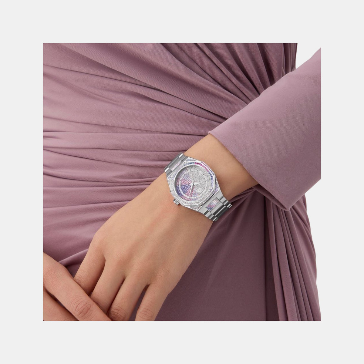 Gsp Coussin Women Quartz Purple Dial Analog Stainless Steel Watch Z25011L3