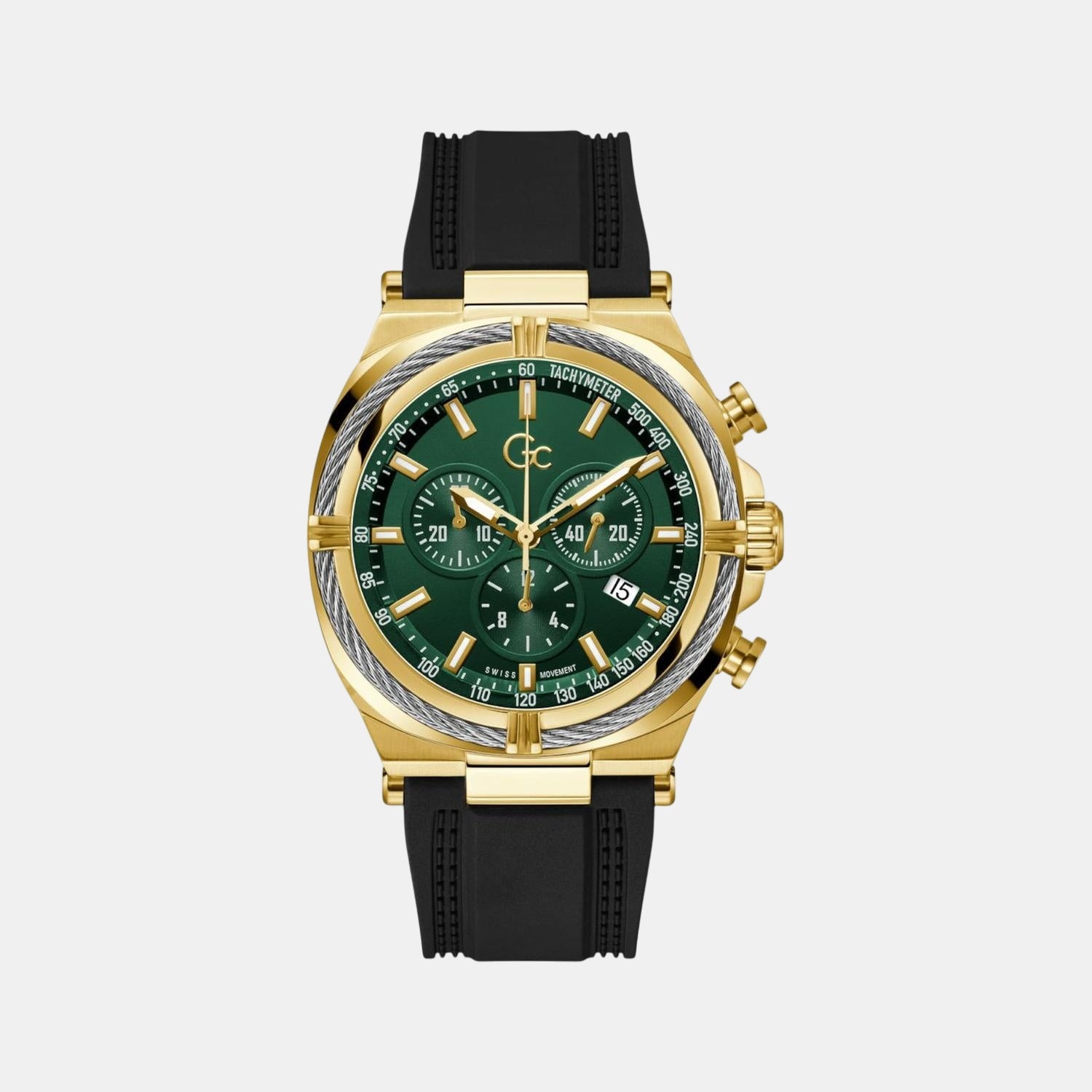Gc Sportchic Men Quartz Green Dial Chronograph Silicone Watch Z32006G9