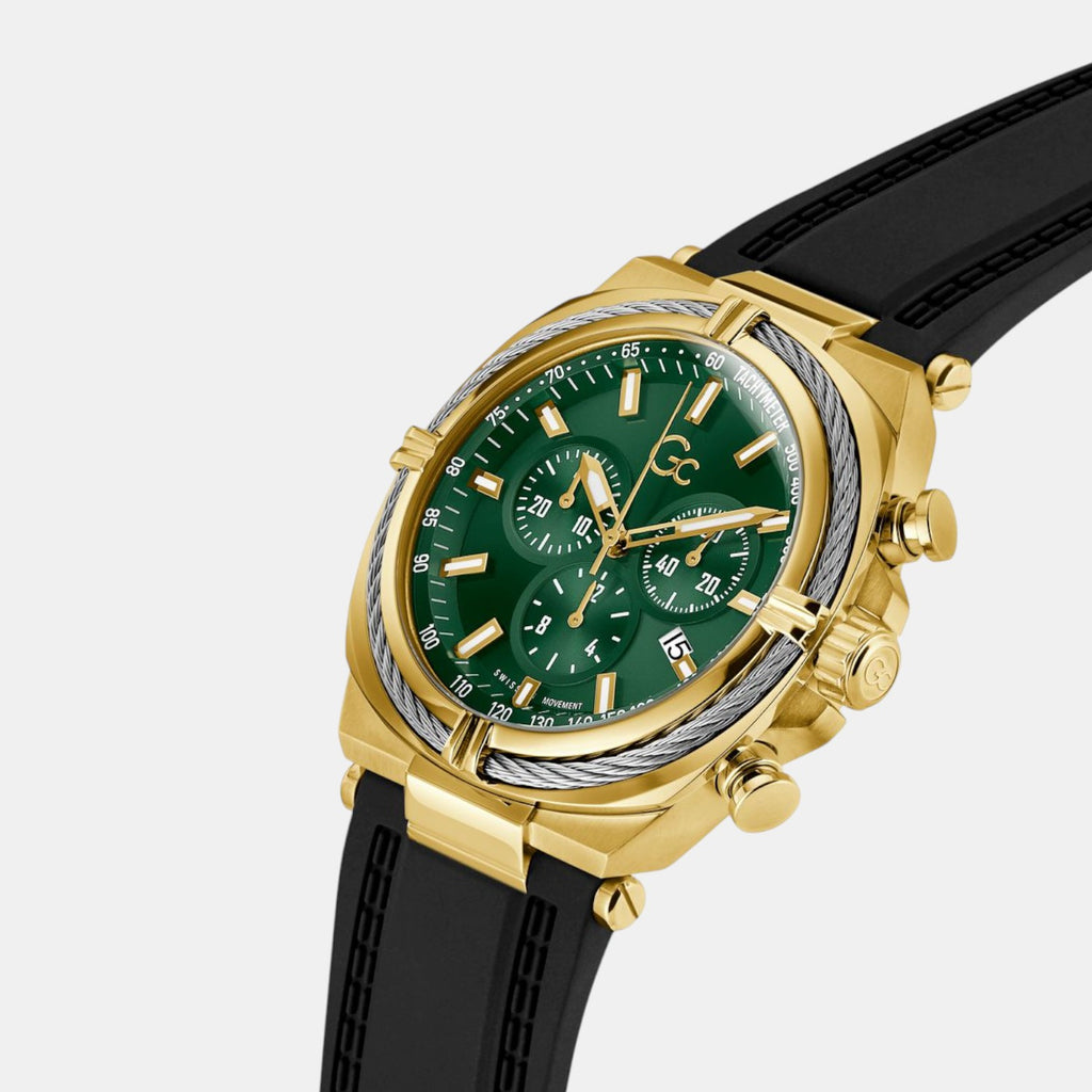 Gc Sportchic Men Quartz Green Dial Chronograph Silicone Watch Z32006G9
