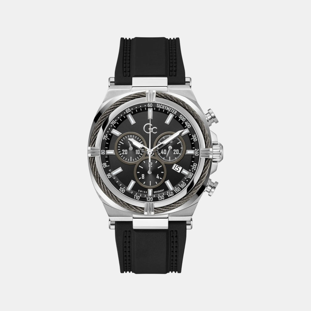 Gc Ironclass Men Quartz Black Dial Chronograph Silicone Watch Z32007G2