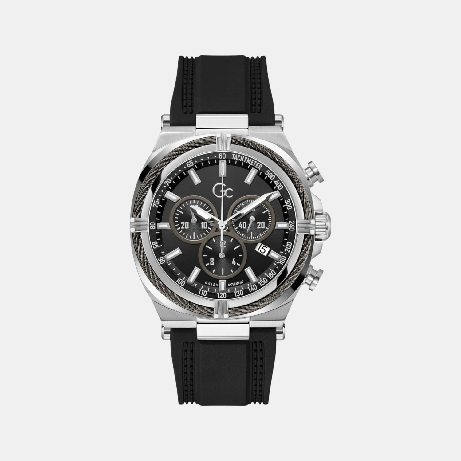 Gc Ironclass Men Quartz Black Dial Chronograph Silicone Watch Z32007G2