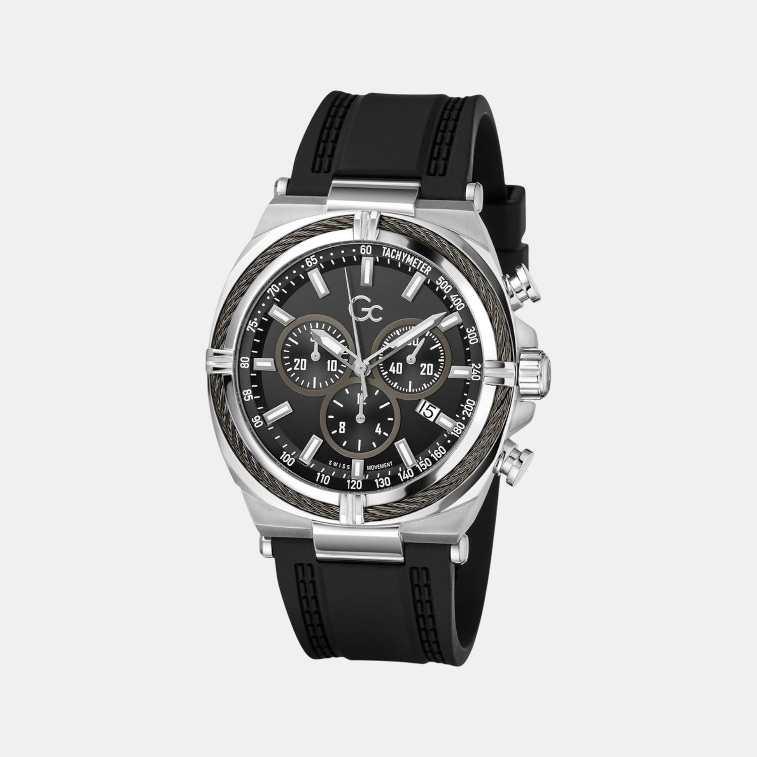 Gc Ironclass Men Quartz Black Dial Chronograph Silicone Watch Z32007G2