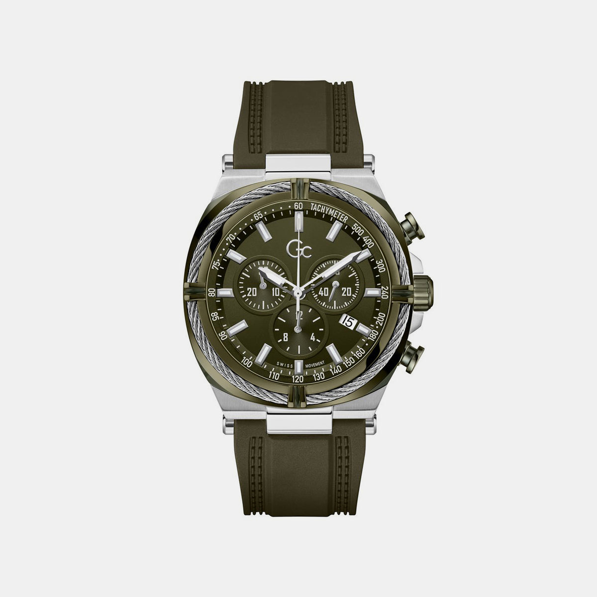 Sportchic Men Quartz Green Dial Chronograph Silicone Watch Z32008G9