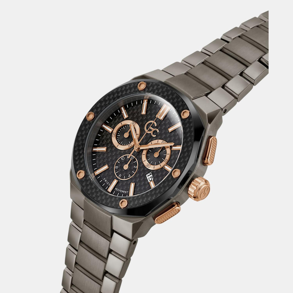 Fiber Men Quartz Black Dial Chronograph Stainless Steel Watch Z37002G2MF