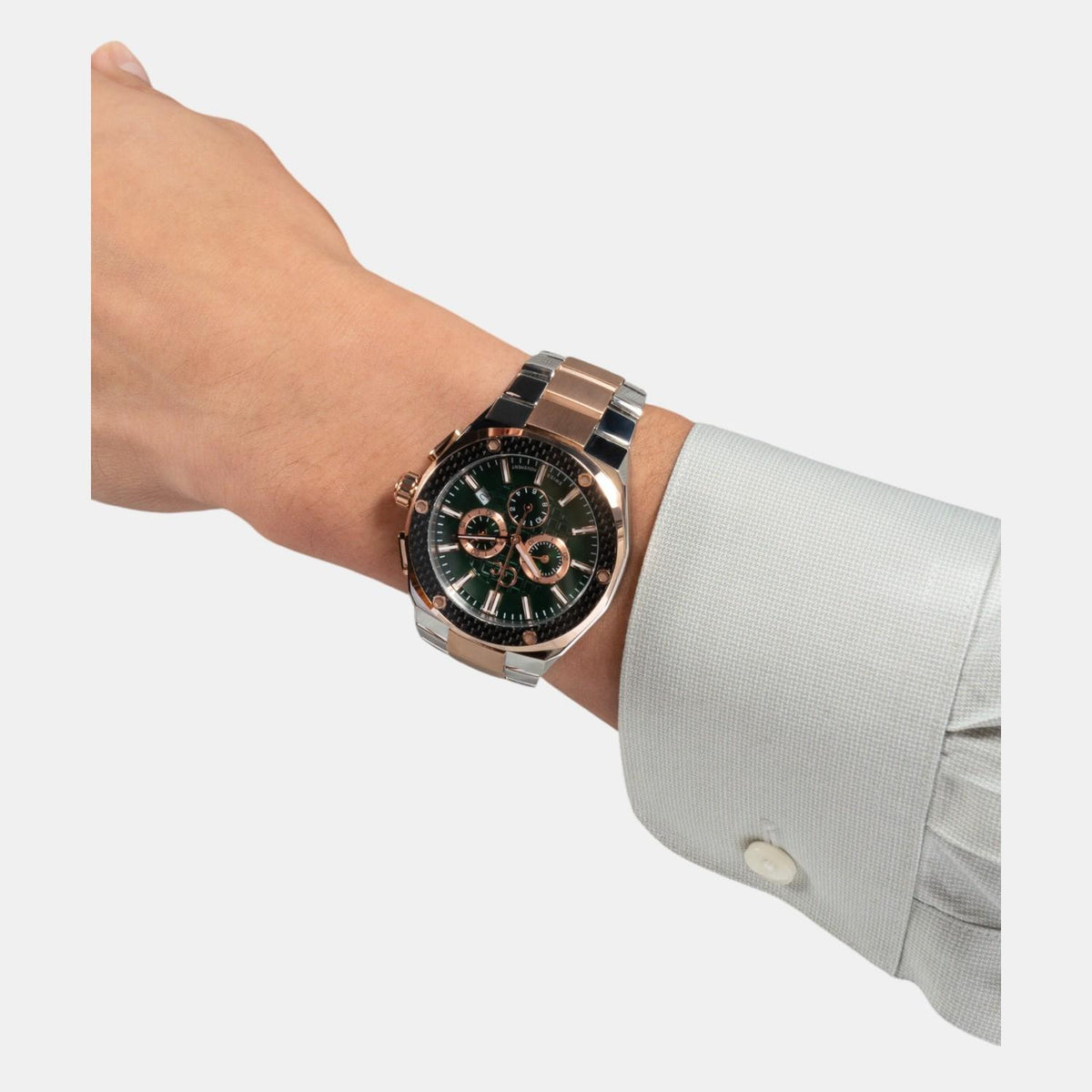 Fiber Men Quartz Green Dial Chronograph Stainless Steel Watch Z37003G3Mf