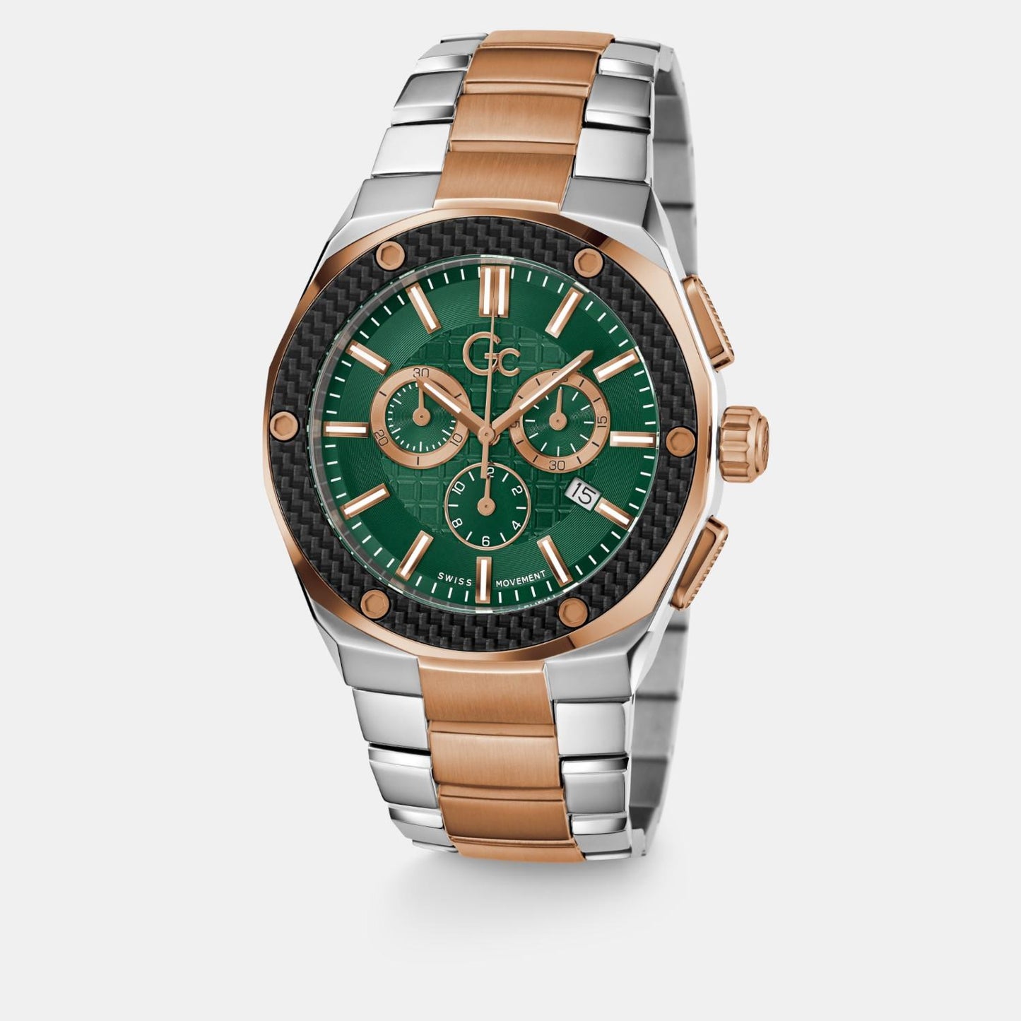 Fiber Men Quartz Green Dial Chronograph Stainless Steel Watch Z37003G3MF