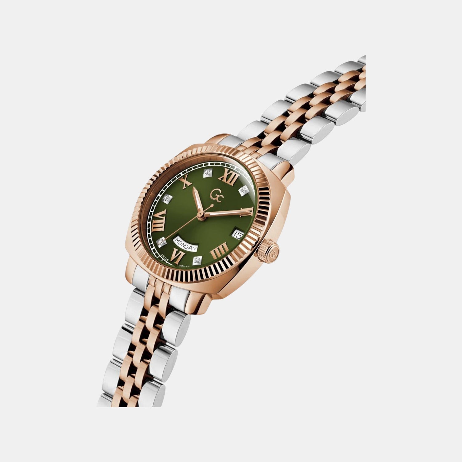 Gc Flair Coussin Lady Women Quartz Green Dial Analog Stainless Steel Watch Z44004L3