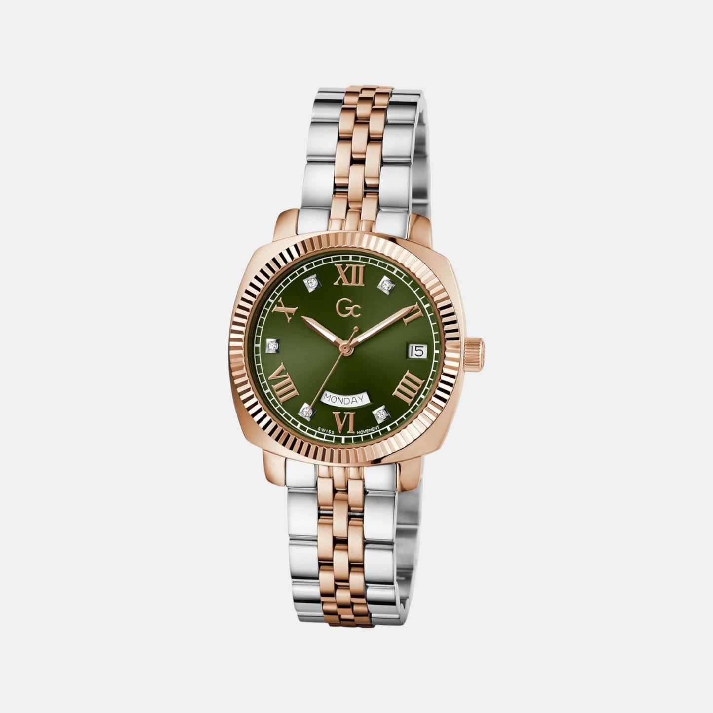 Gc Flair Coussin Lady Women Quartz Green Dial Analog Stainless Steel Watch Z44004L3