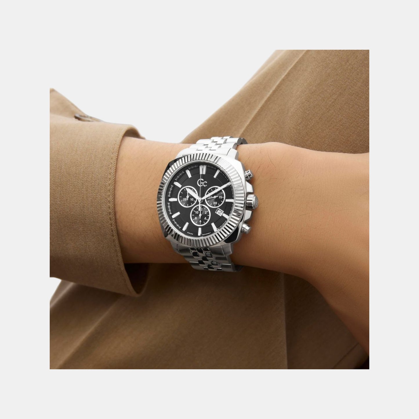 Dress Men Quartz Black Dial Chronograph Stainless Steel Watch Z46006G2