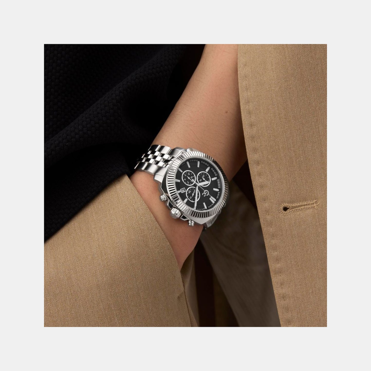 Dress Men Quartz Black Dial Chronograph Stainless Steel Watch Z46006G2