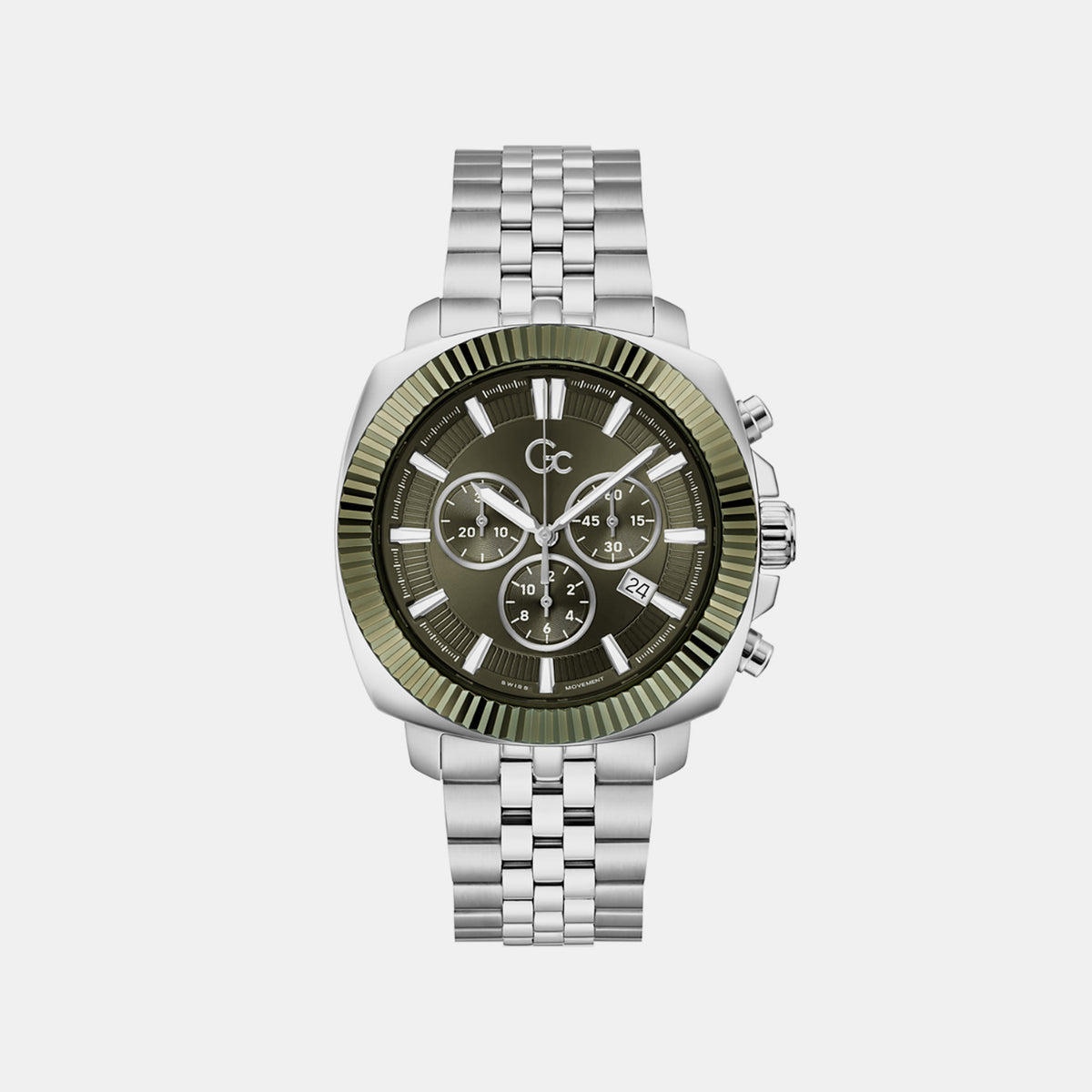 Gc Flair Men Quartz Green Dial Chronograph Stainless Steel Watch Z46008G9