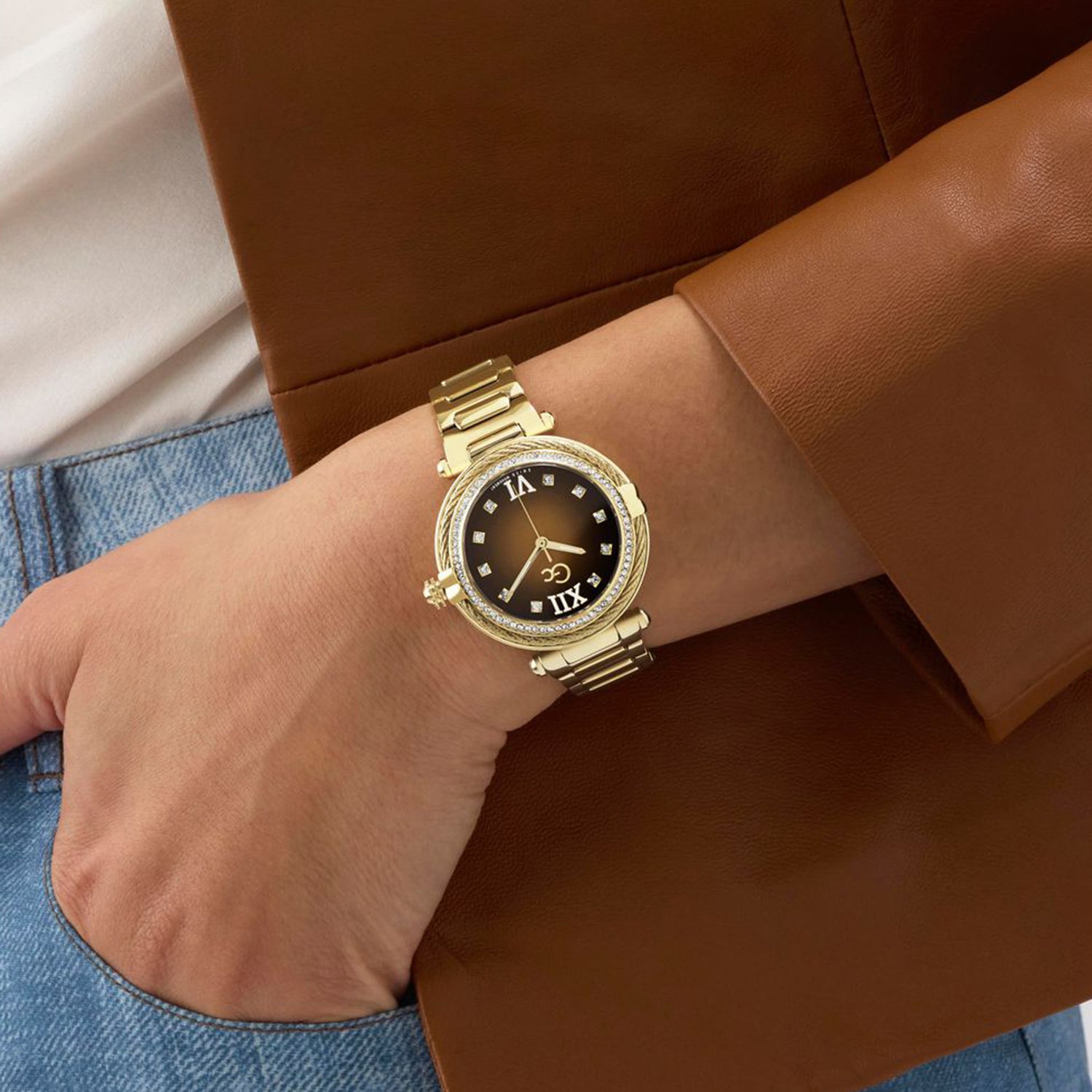 Gc Sportchic Women Quartz Brown Dial Analog Stainless Steel Watch Z52005L4