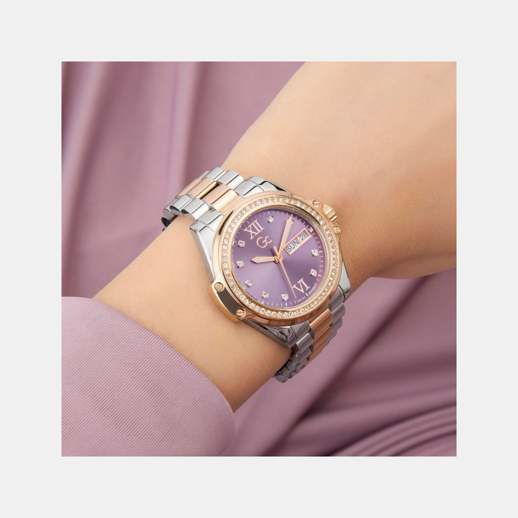 Gc Bolt Lady Women Quartz Purple Dial Analog Stainless Steel Watch Z53005L3