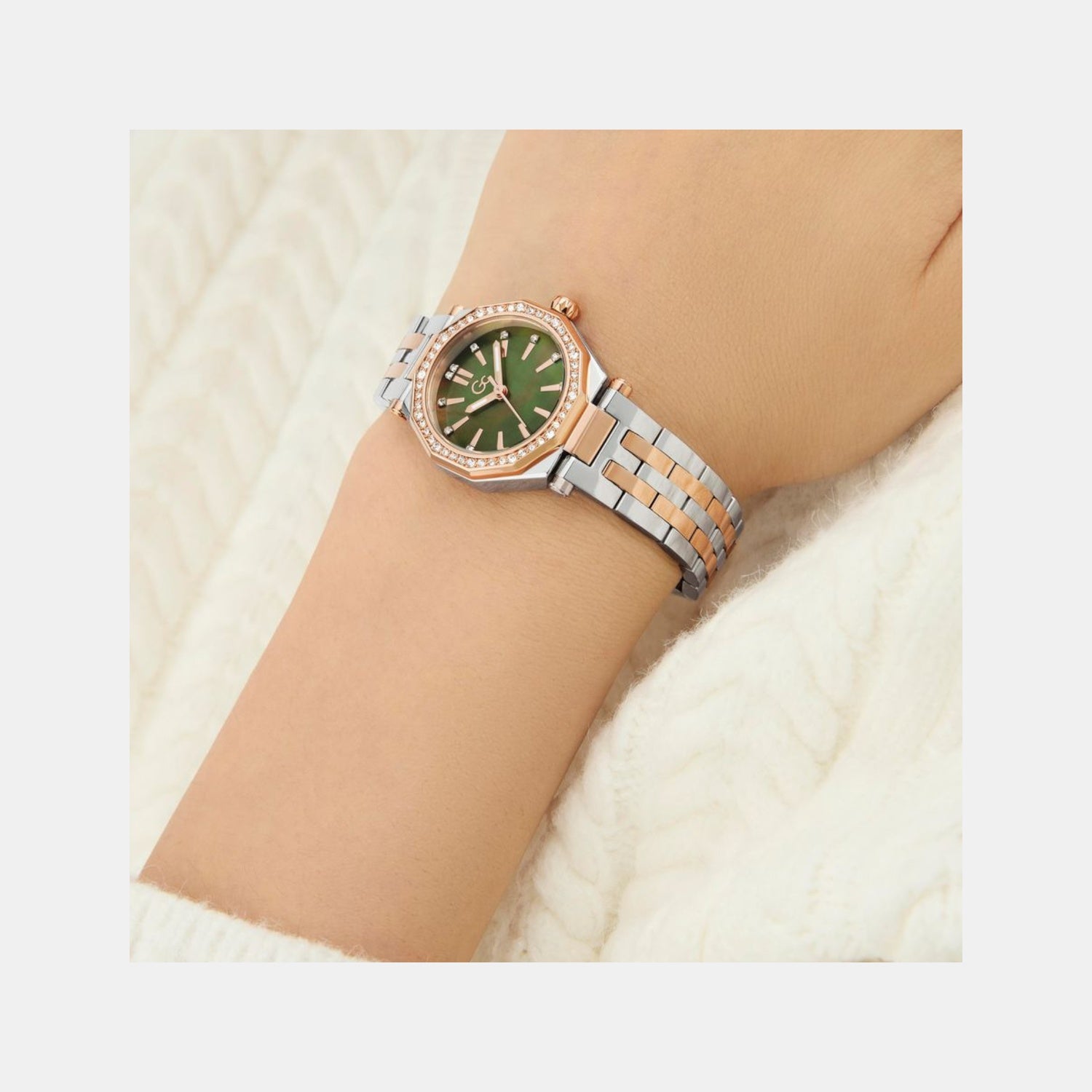Dress Women Quartz Green Dial Analog Stainless Steel Watch Z54004L1