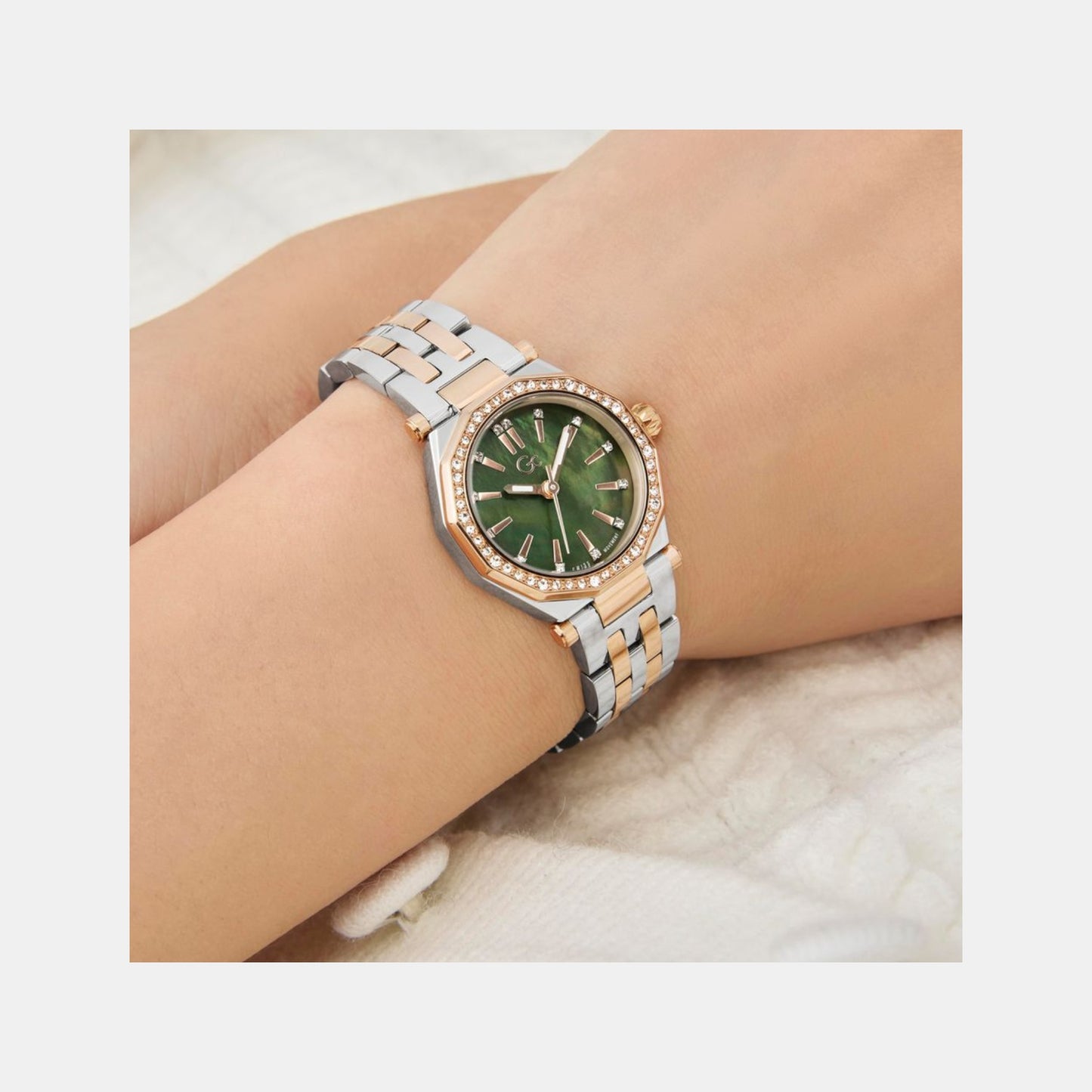 Dress Women Quartz Green Dial Analog Stainless Steel Watch Z54004L1