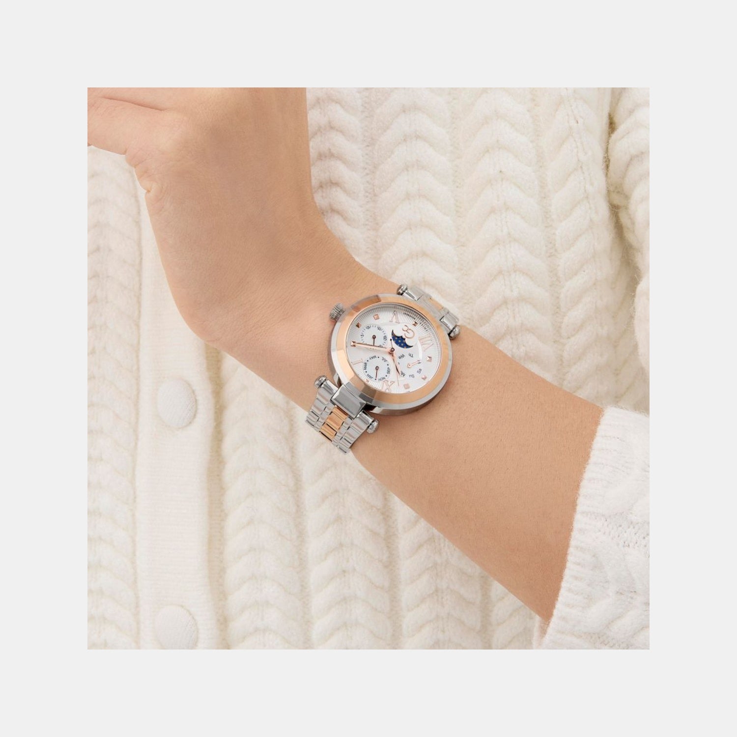 Sportchic Women Quartz White Dial Multi-Function Stainless Steel Watch Z62001L1