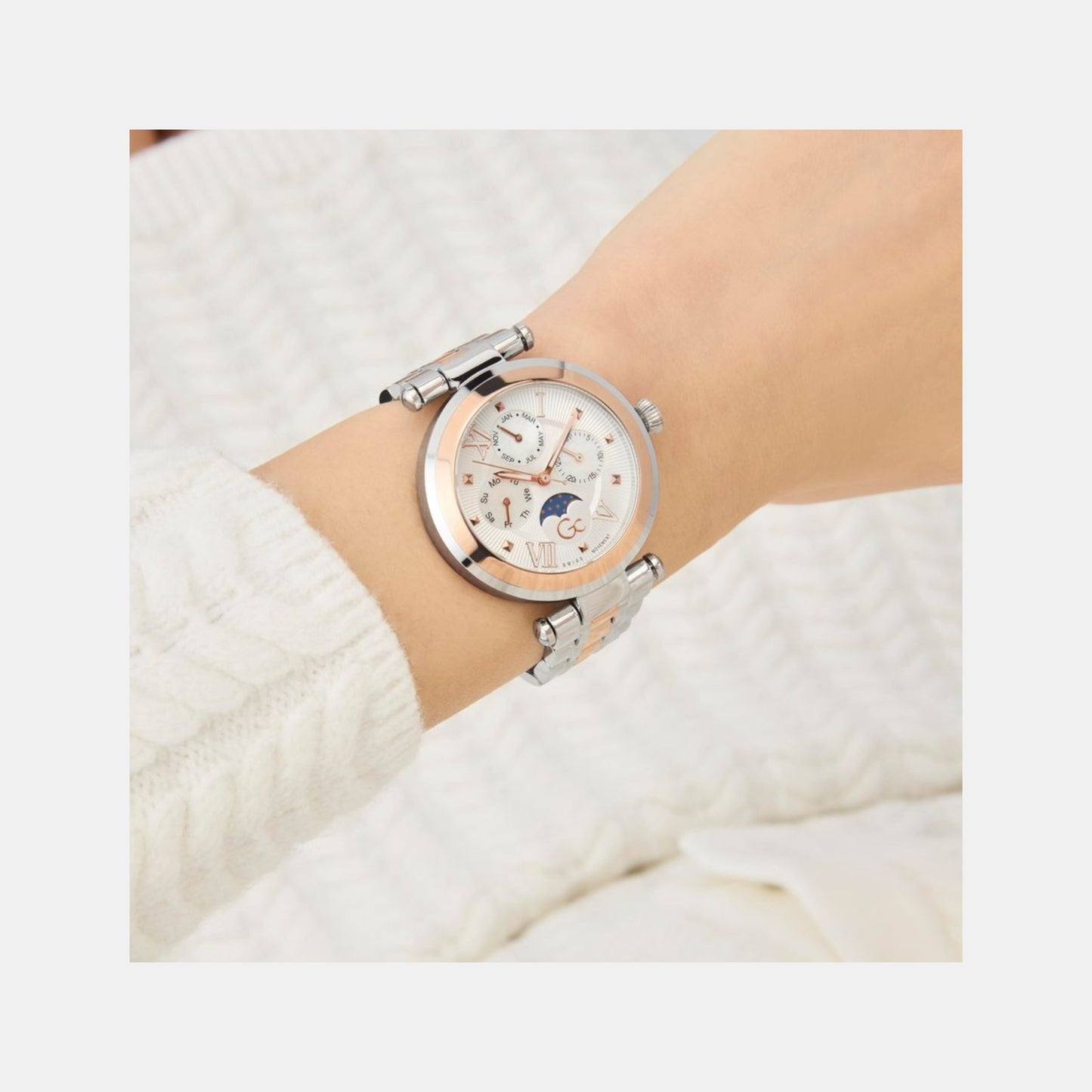 Sportchic Women Quartz White Dial Multi-Function Stainless Steel Watch Z62001L1