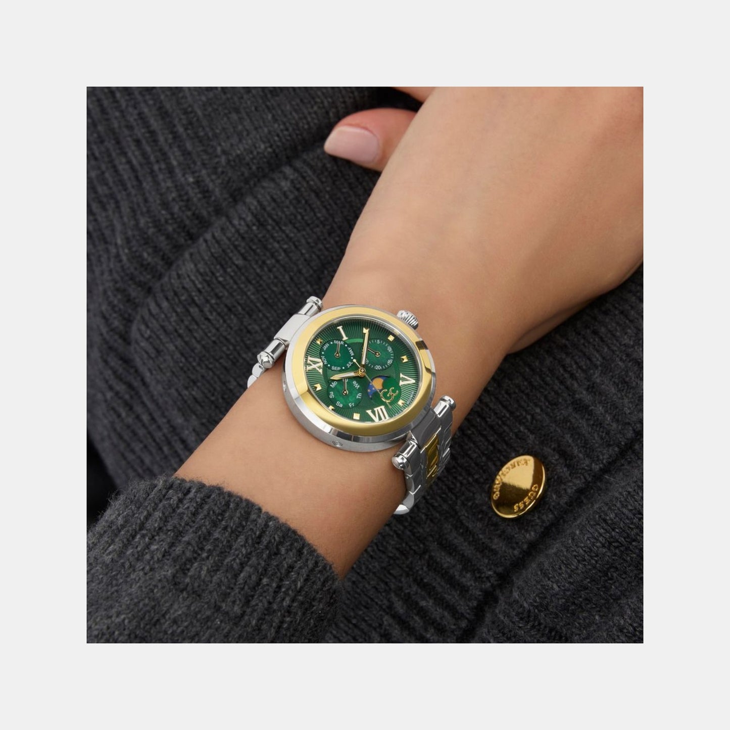 Sportchic Women Quartz Green Dial Multi-Function Stainless Steel Watch Z62002L9