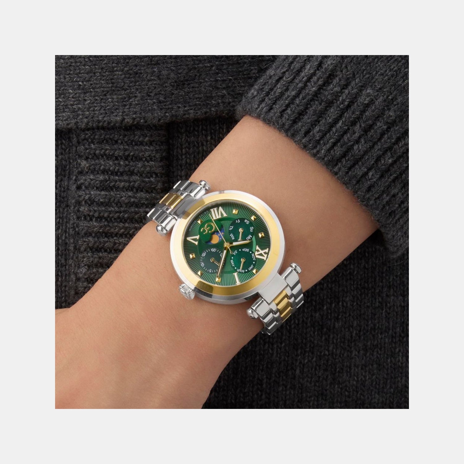 Sportchic Women Quartz Green Dial Multi-Function Stainless Steel Watch Z62002L9