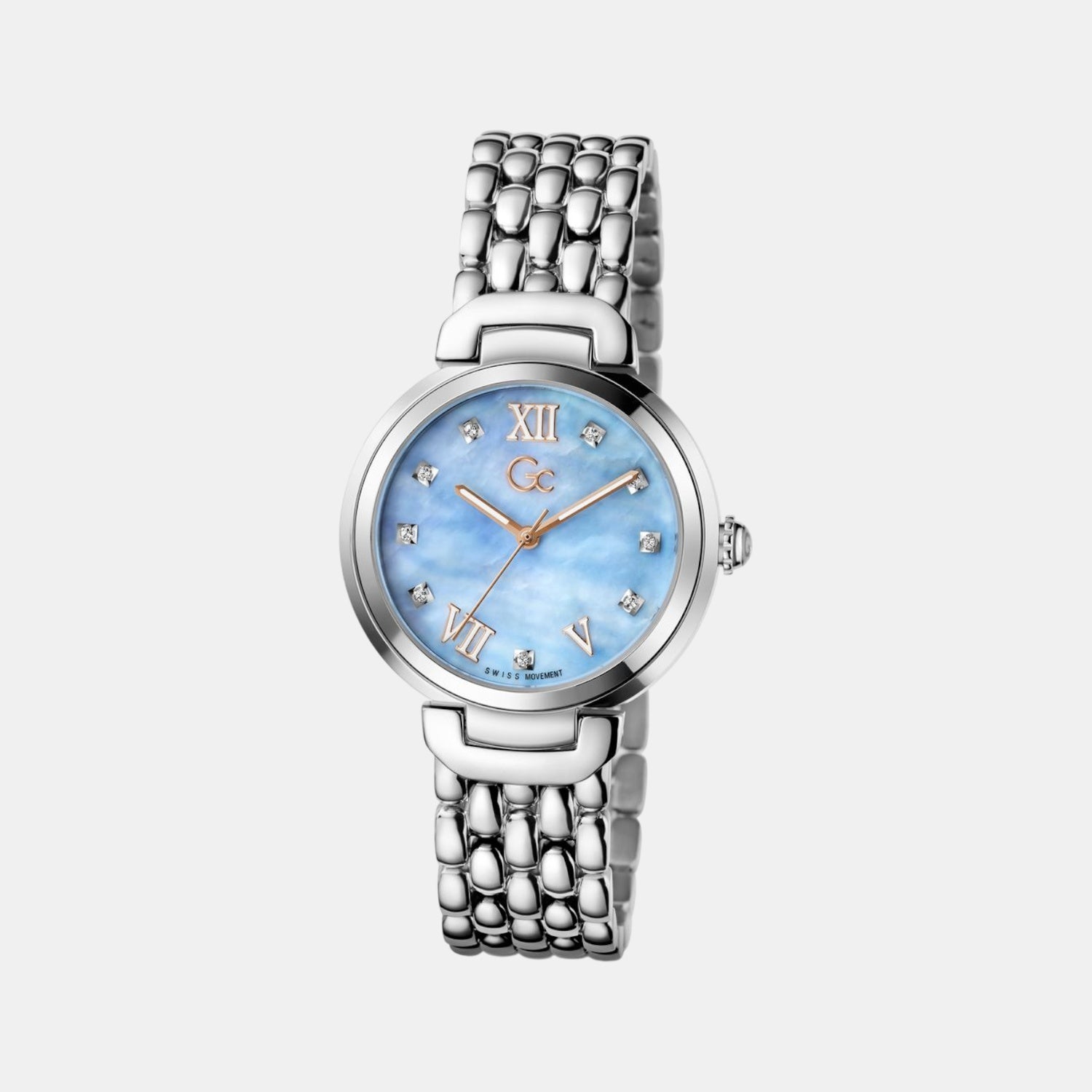 Dress Women Quartz Blue Mother Of Pearl Dial Analog Stainless Steel Watch Z64003L3
