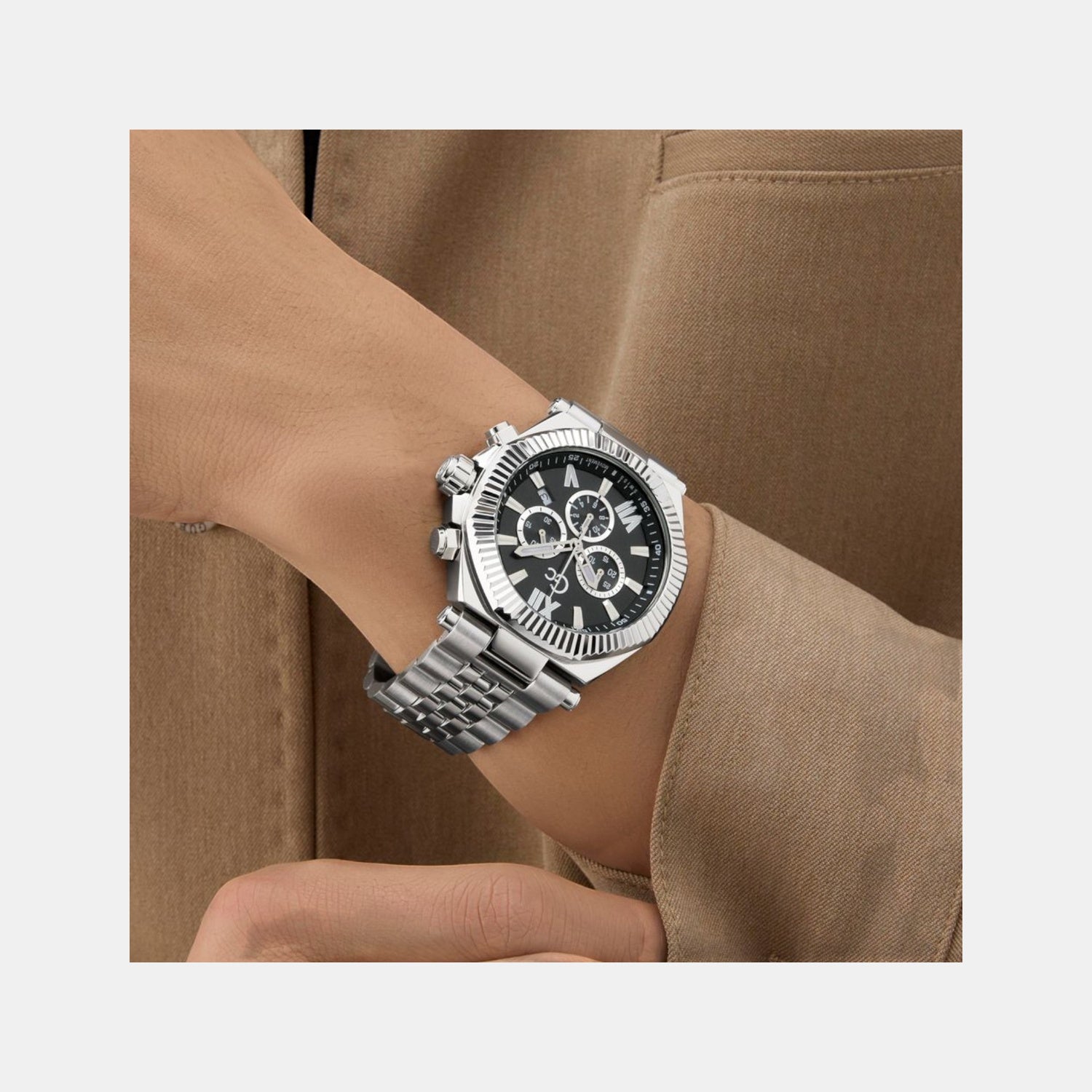 Gc Atlas Men Quartz Black Dial Chronograph Stainless Steel Watch Z66001G2