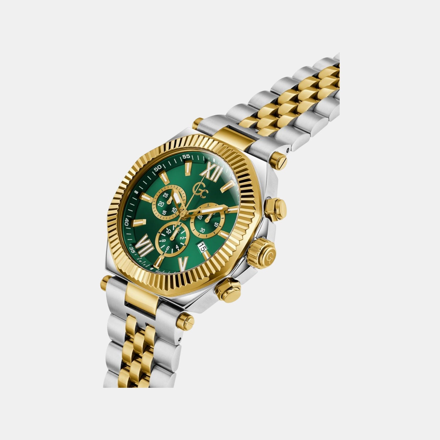 Gc Atlas Men Quartz Green Dial Chronograph Stainless Steel Watch Z66003G9