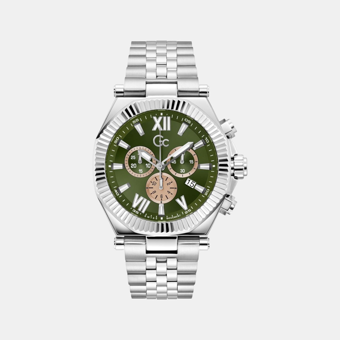 Gc Atlas Men Quartz Green Dial Chronograph Stainless Steel Watch Z66004G9