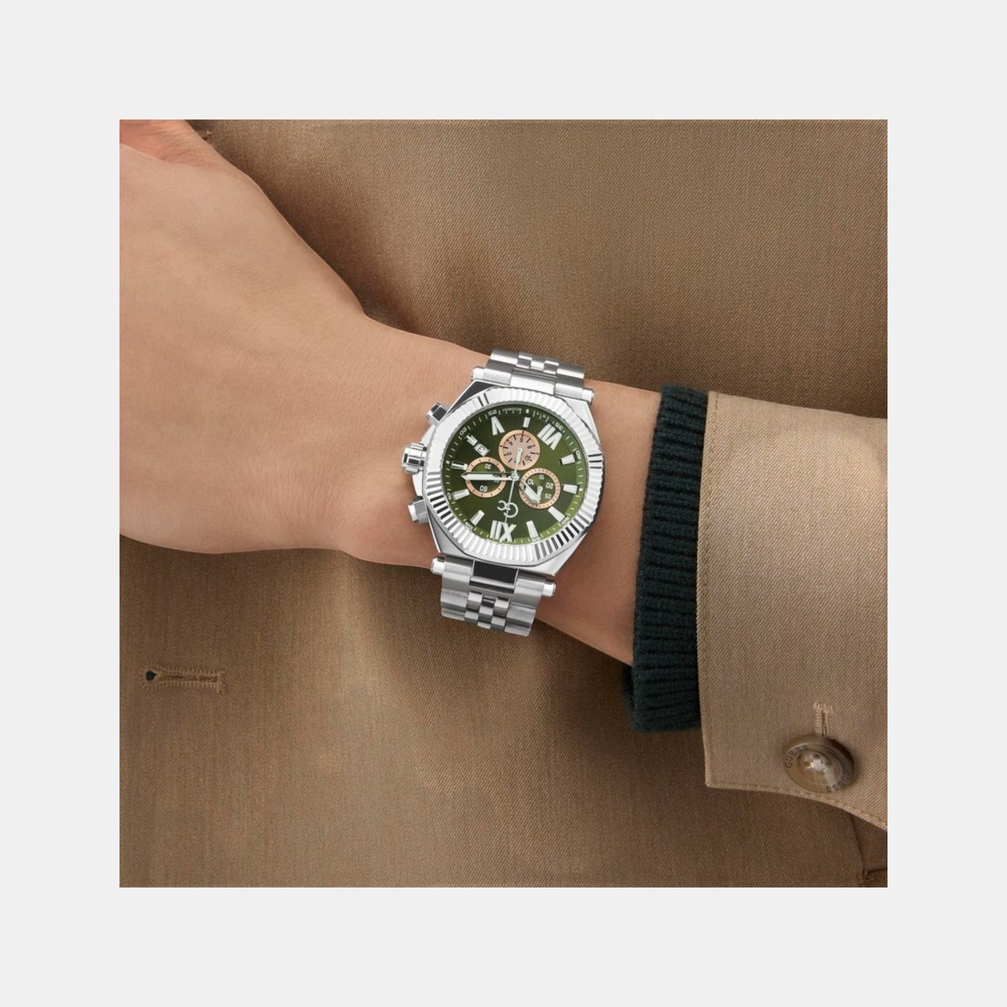 Gc Atlas Men Quartz Green Dial Chronograph Stainless Steel Watch Z66004G9