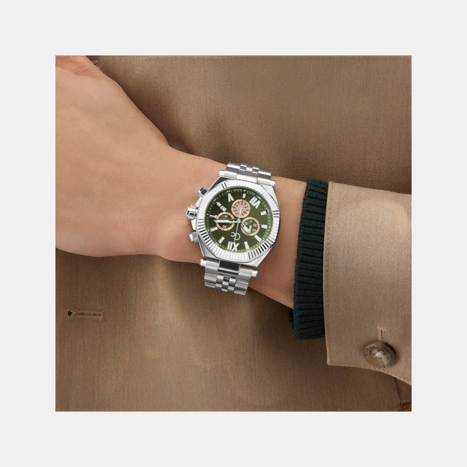 Gc Atlas Men Quartz Green Dial Chronograph Stainless Steel Watch Z66004G9