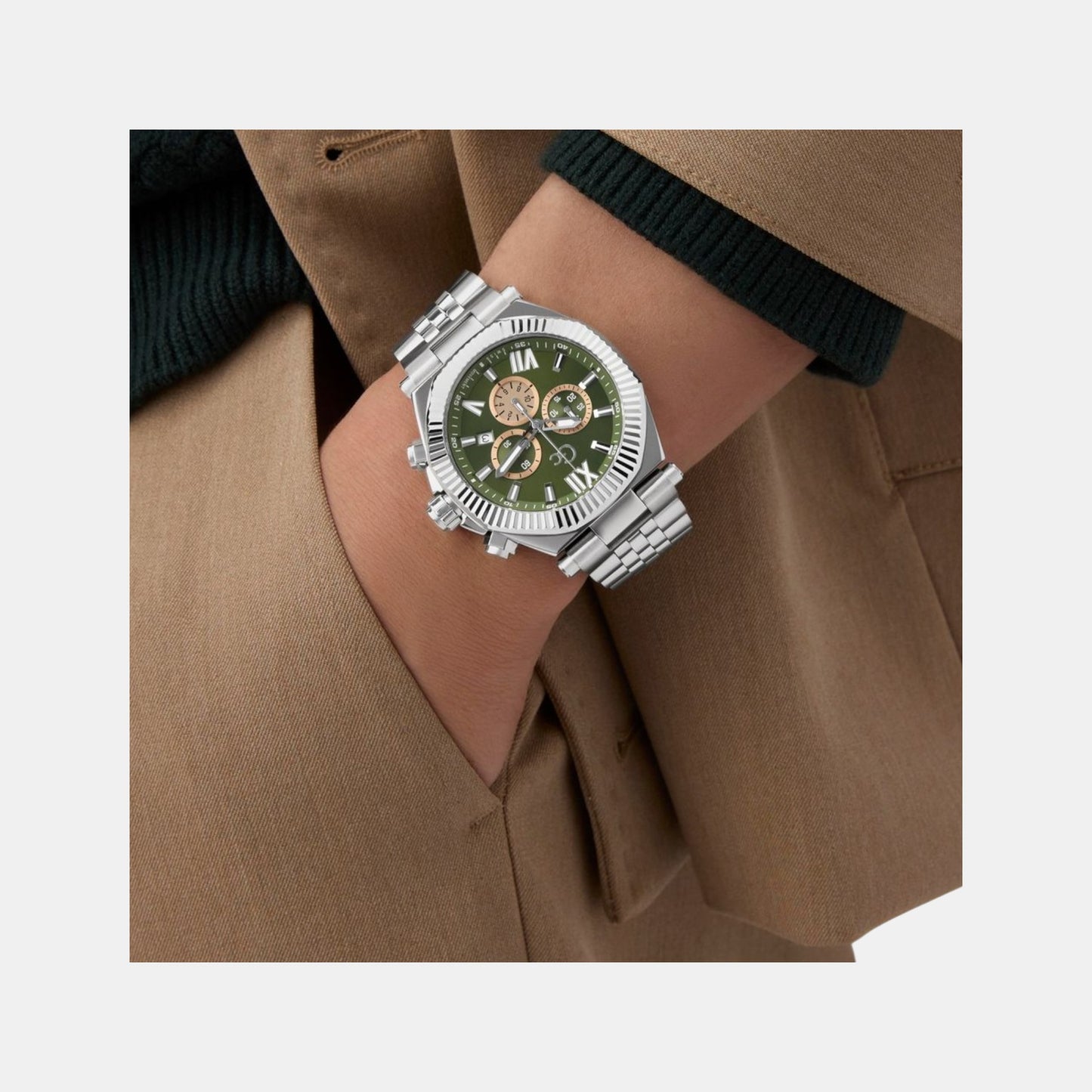 Gc Atlas Men Quartz Green Dial Chronograph Stainless Steel Watch Z66004G9