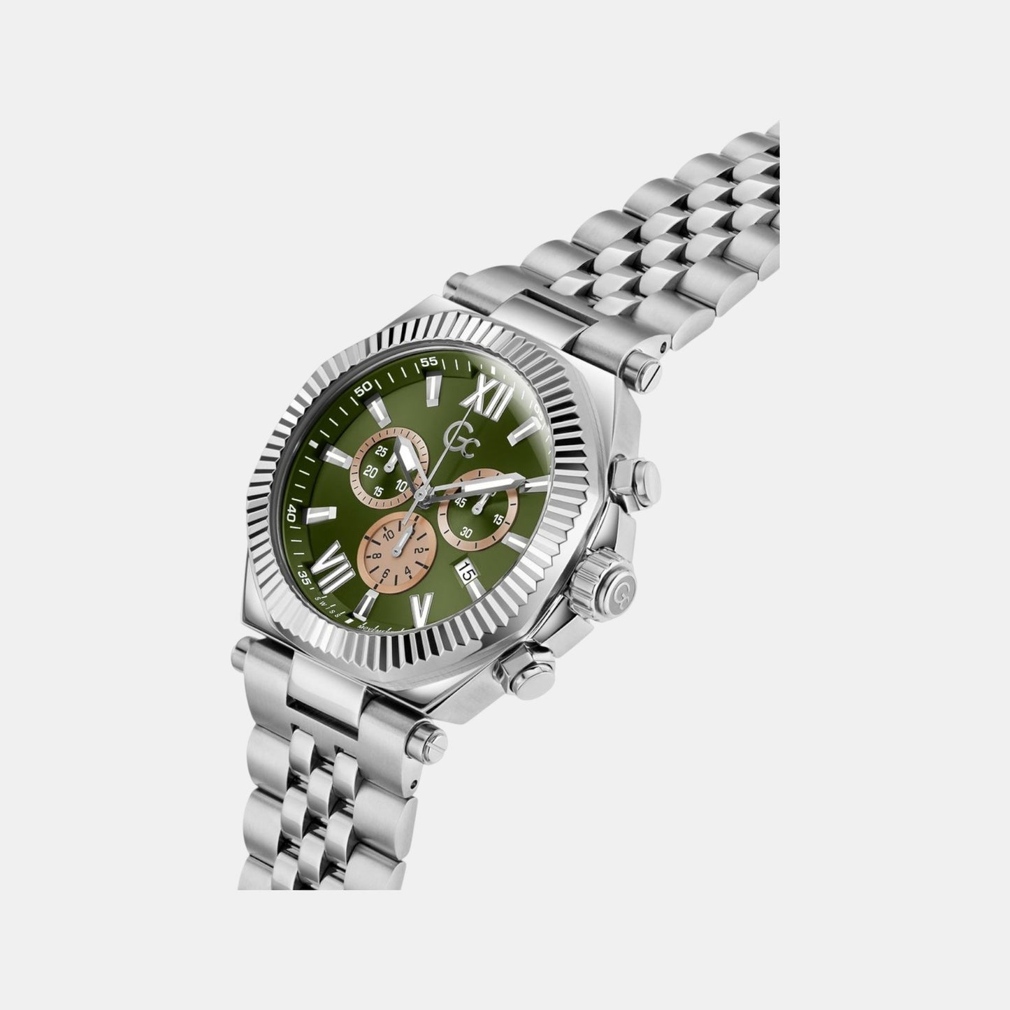 Gc Atlas Men Quartz Green Dial Chronograph Stainless Steel Watch Z66004G9