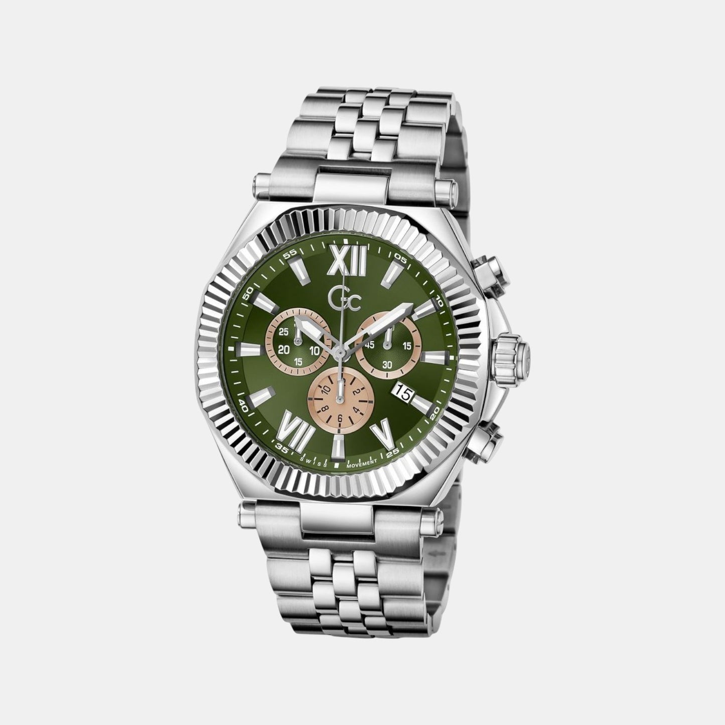 Gc Atlas Men Quartz Green Dial Chronograph Stainless Steel Watch Z66004G9