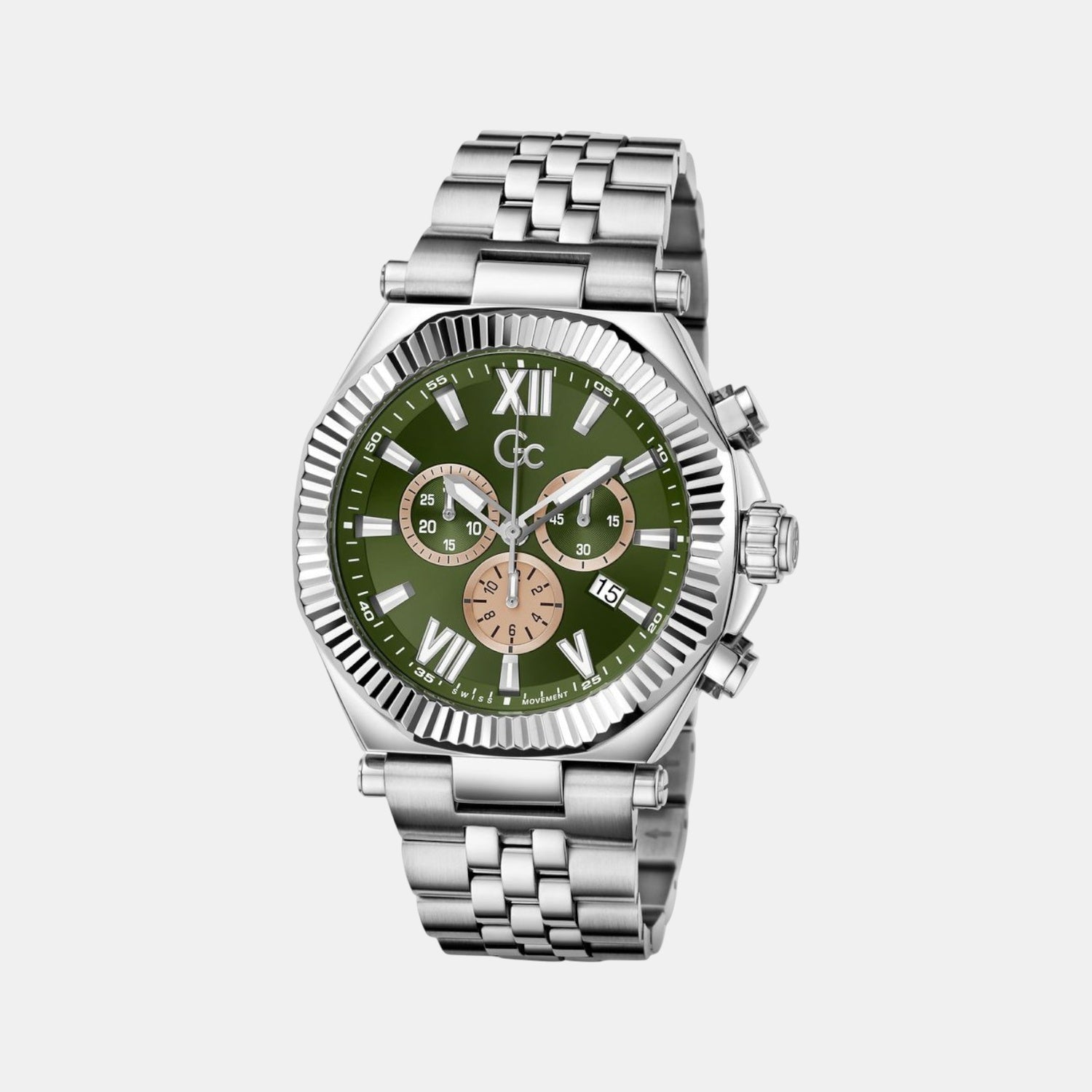 Gc Atlas Men Quartz Green Dial Chronograph Stainless Steel Watch Z66004G9