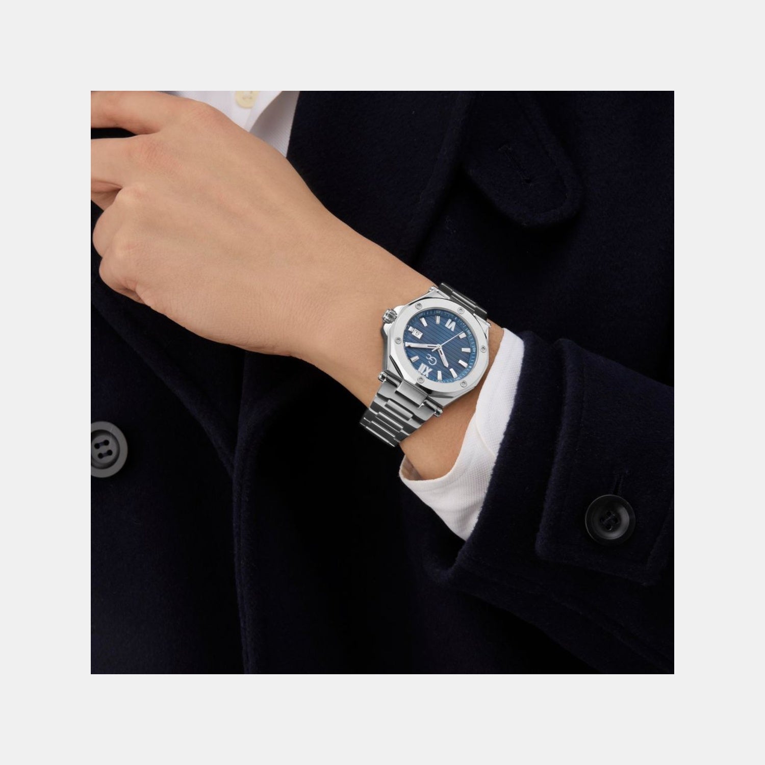 Dress Men Quartz Blue Dial Analog Stainless Steel Watch Z67001G7