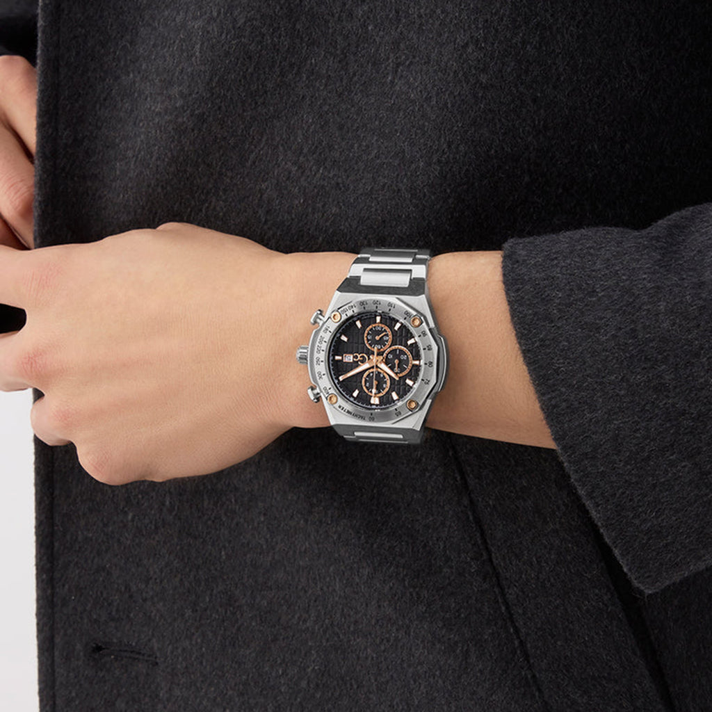 Men Quartz Black Dial Chronograph Stainless Steel Watch Z68002G2