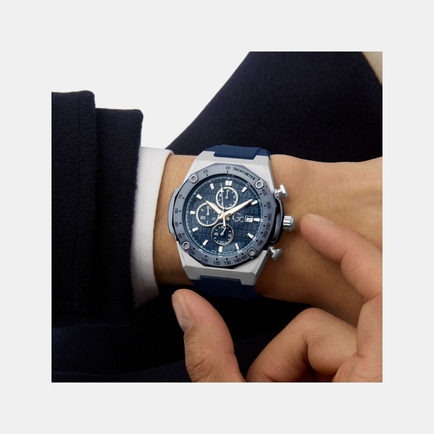 Sportchic Men Quartz Blue Dial Chronograph Silicone Watch Z68003G7