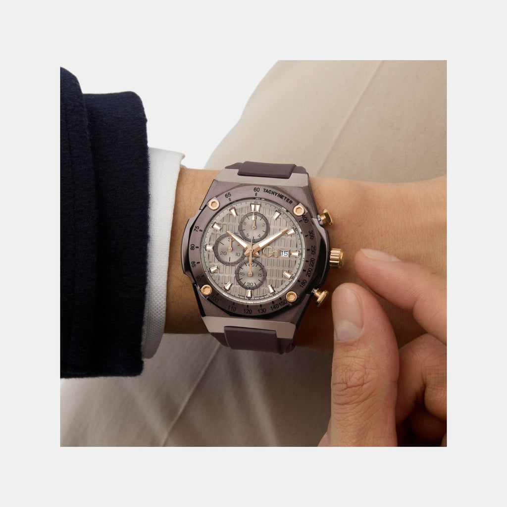 Sportchic Men Quartz Beige Dial Chronograph Silicone Watch Z68005G1