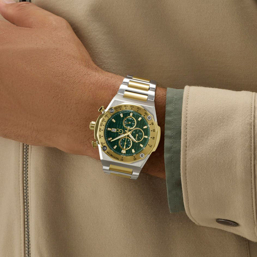 Gc Sportchic Men Quartz Green Dial Chronograph Stainless Steel Watch Z68006G9