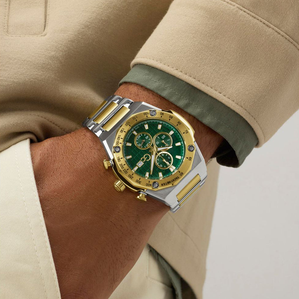 Gc Sportchic Men Quartz Green Dial Chronograph Stainless Steel Watch Z68006G9