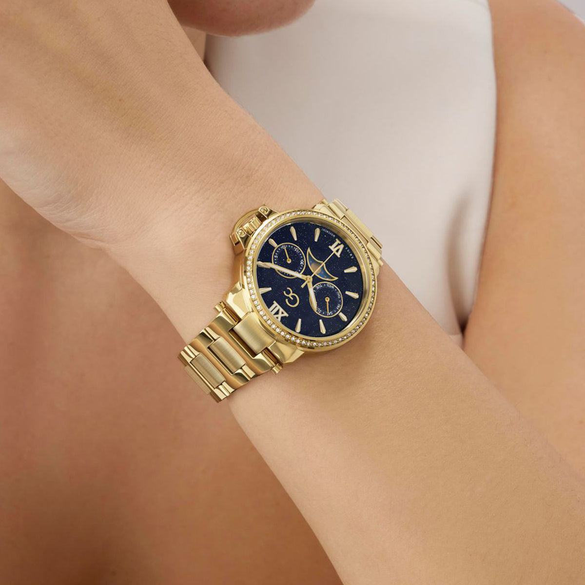 Moonchic Women Quartz Blue Dial Analog Stainless Steel Watch Z69004L7