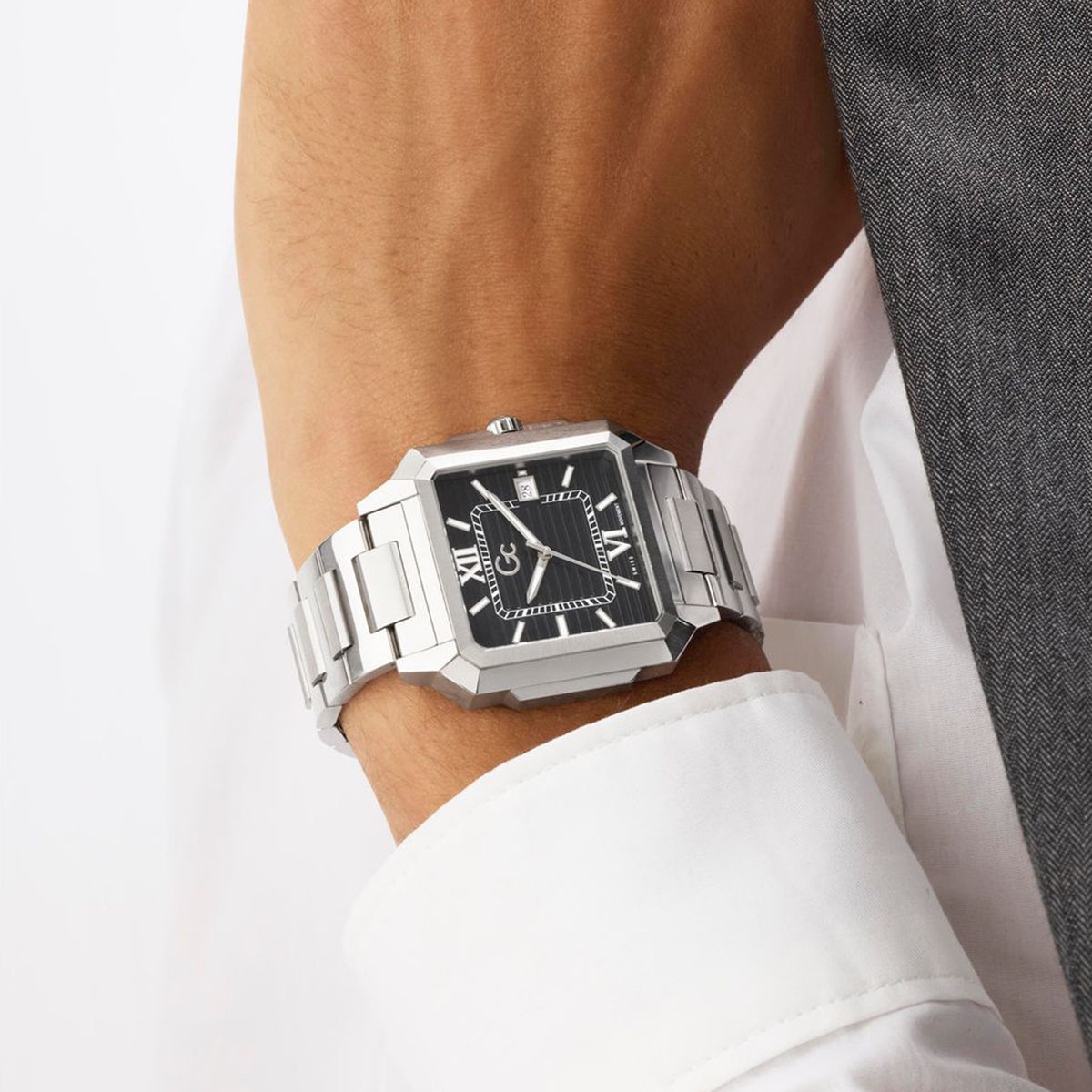 Squarecut Men Quartz Black Dial Analog Stainless Steel Watch Z74001G4