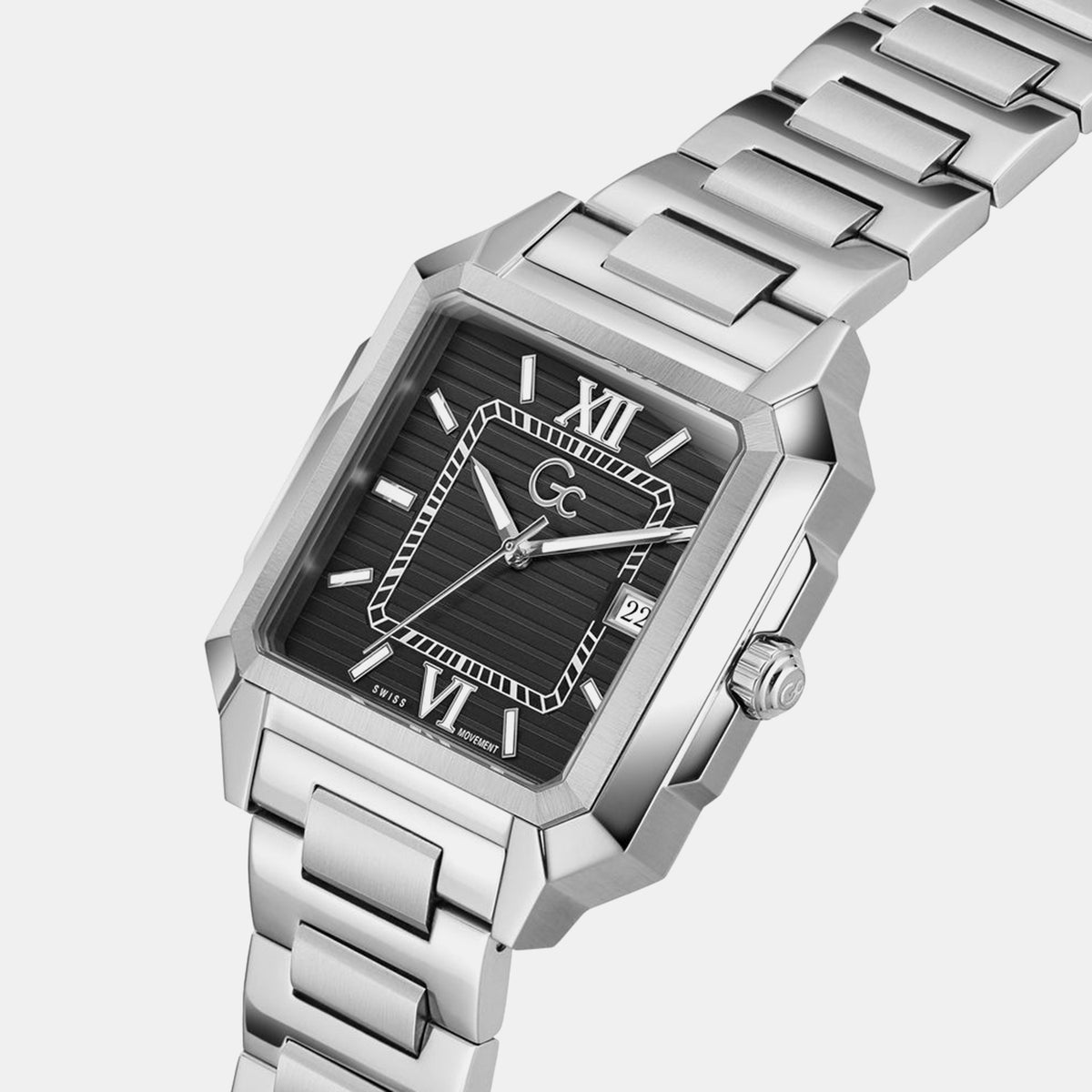Squarecut Men Quartz Black Dial Analog Stainless Steel Watch Z74001G4