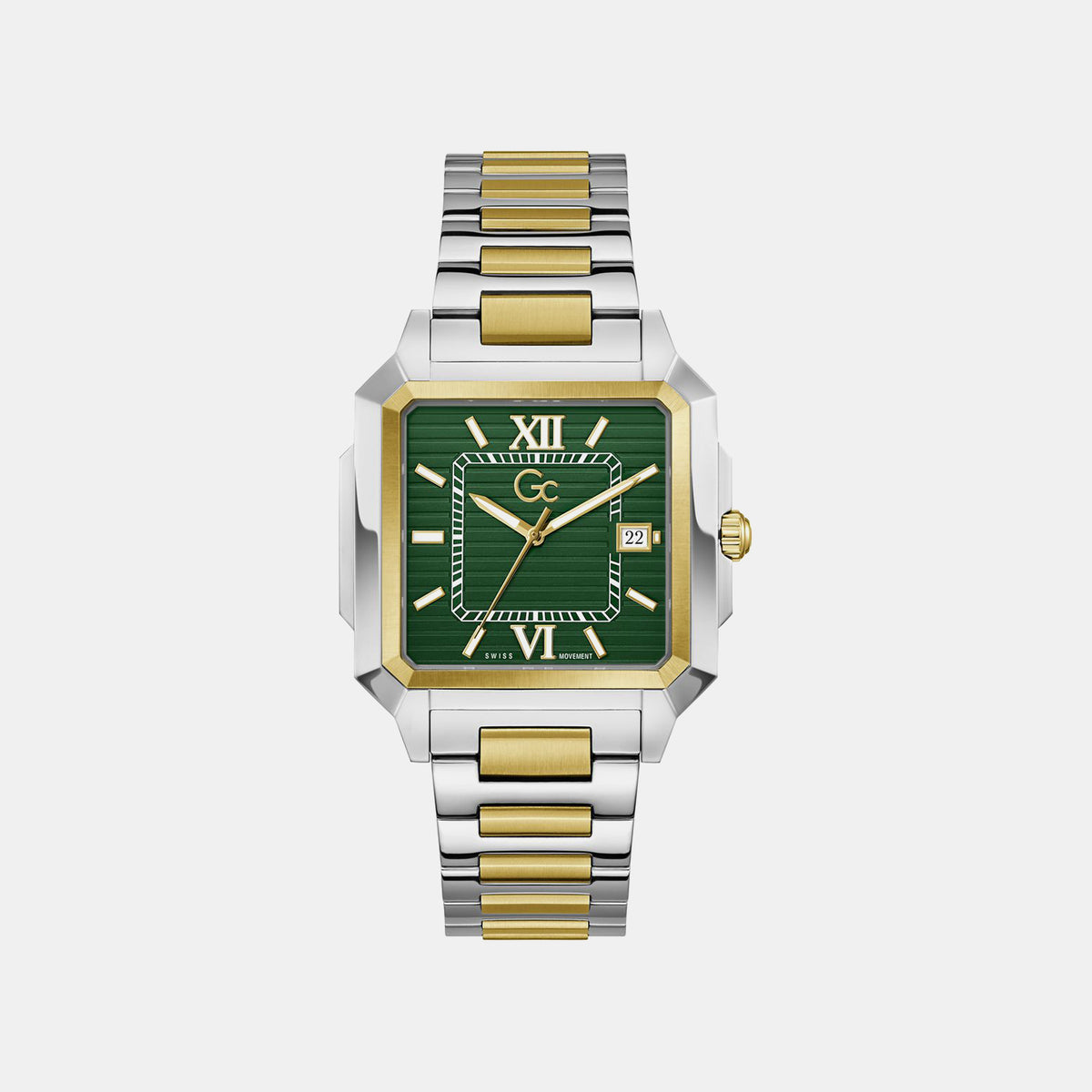 Squarecut Men Quartz Green Dial Analog Stainless Steel Watch Z74004G9
