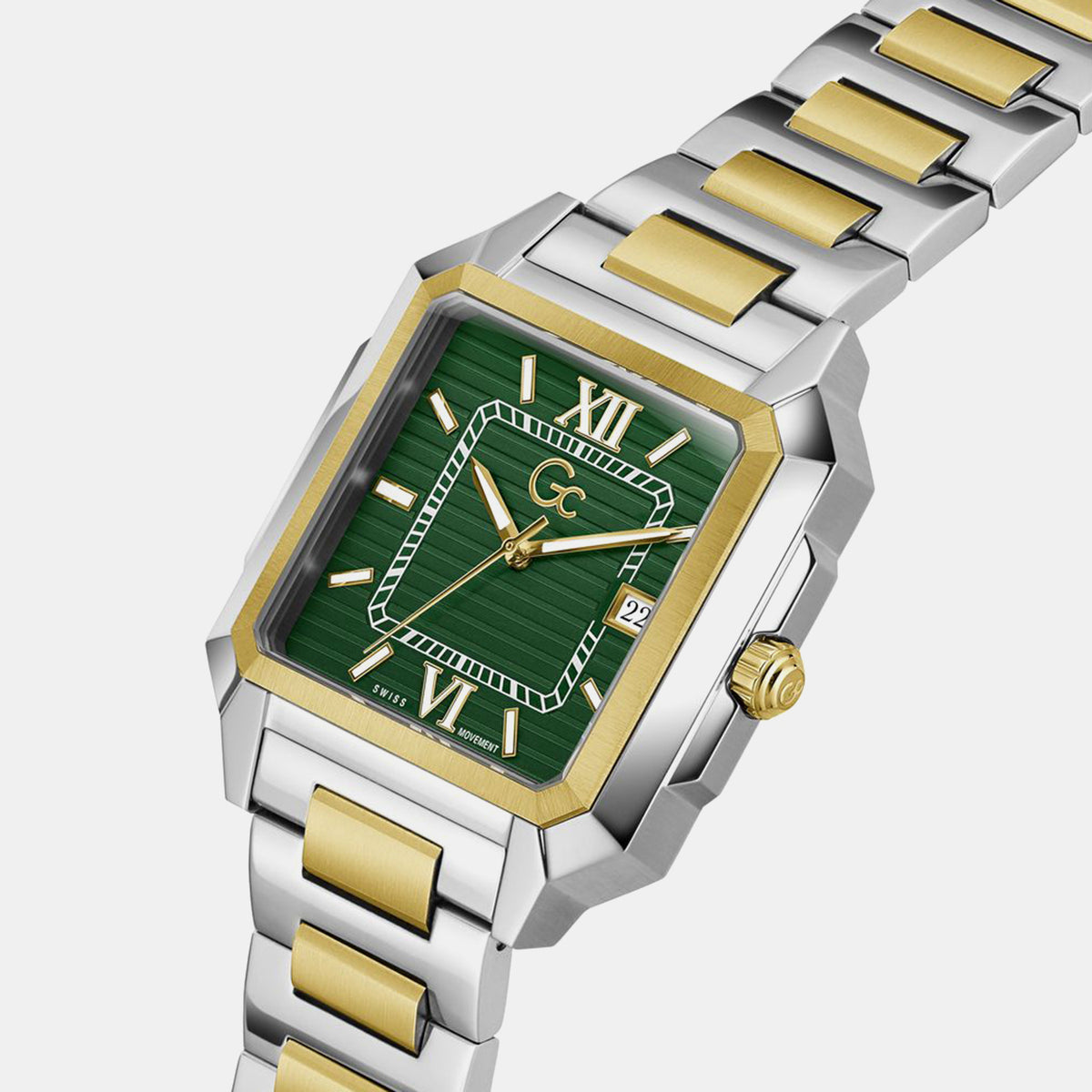 Squarecut Men Quartz Green Dial Analog Stainless Steel Watch Z74004G9