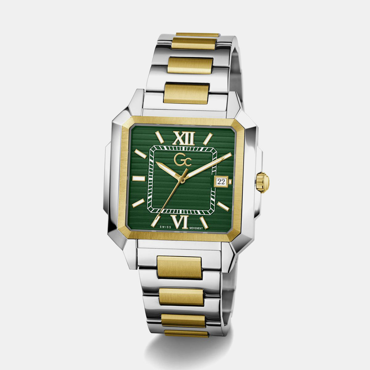 Squarecut Men Quartz Green Dial Analog Stainless Steel Watch Z74004G9