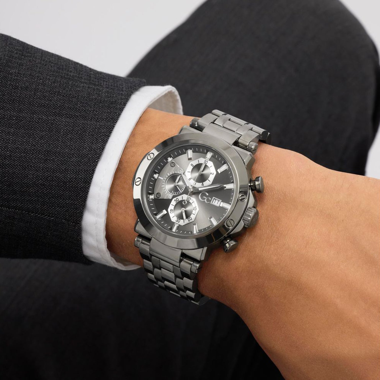 Gc Sportchic Men Quartz Grey Dial Chronograph Stainless Steel Watch Z75001G2