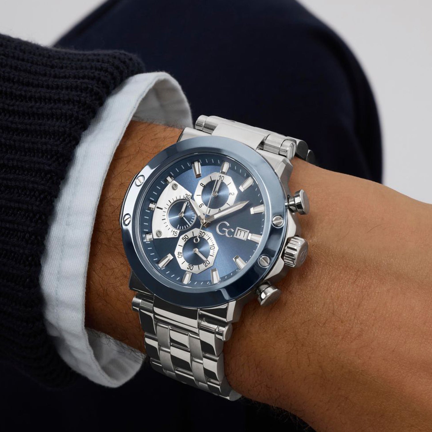 Gc Sportchic Men Quartz Blue Dial Chronograph Stainless Steel Watch Z75002G7