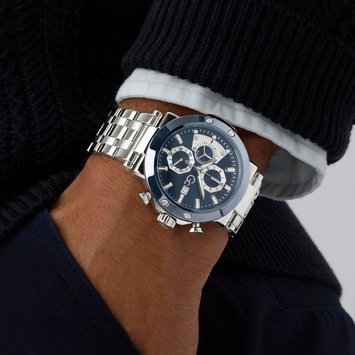 Gc Sportchic Men Quartz Blue Dial Chronograph Stainless Steel Watch Z75002G7