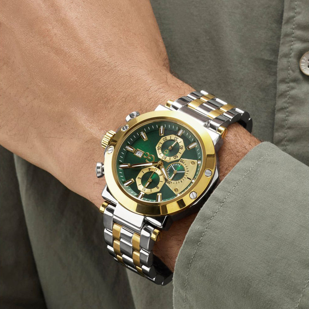 Gc Sportchic Men Quartz Green Dial Chronograph Stainless Steel Watch Z75003G9